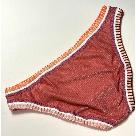 PilyQ PQ Teaberry Crochet Trim Scoop Swim Bikini Bottom Size S NWT - Picture 3 of 9